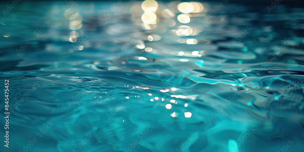 Poster abstract background with blurry lights on pool water. caustics and bokeh. created with generative ai