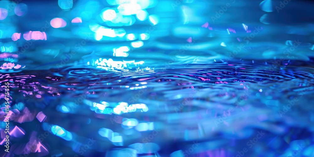 Poster abstract background with blurry lights on pool water. caustics and bokeh. created with generative ai