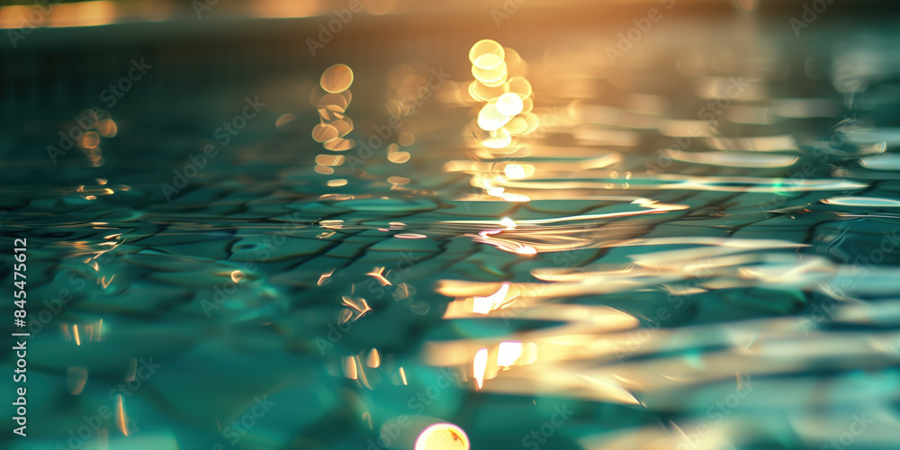 Poster abstract background with blurry lights on pool water. caustics and bokeh. created with generative ai