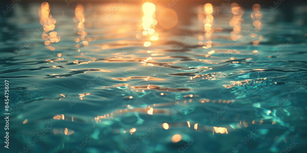 Poster abstract background with blurry lights on pool water. caustics and bokeh. created with generative ai