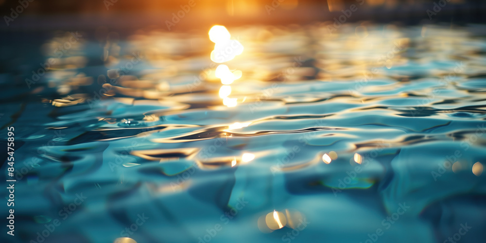 Poster abstract background with blurry lights on pool water. caustics and bokeh. created with generative ai