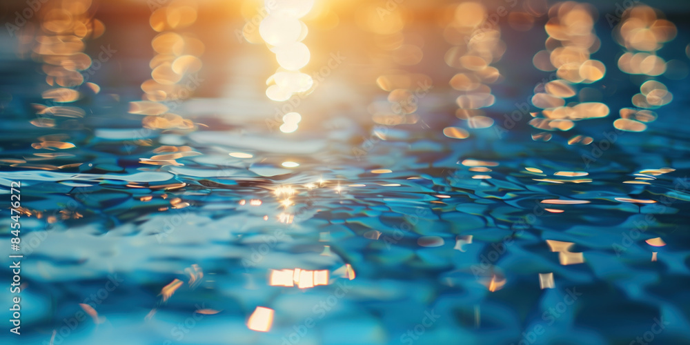 Poster abstract background with blurry lights on pool water. caustics and bokeh. created with generative ai