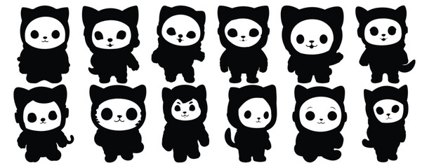 Astronaut cat silhouette set vector design big pack of illustration and icon