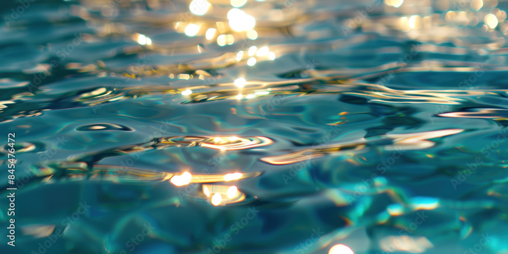 Poster abstract background with blurry lights on pool water. caustics and bokeh. created with generative ai