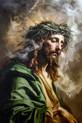 Obraz premium The suffering of Jesus Christ. AI generative.