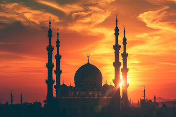 image of the architecture of a mosque at sunset
