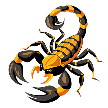 A digital illustration of multiple scorpion silhouettes in different poses. The scorpions are black and yellow, and they are set against a transparent background. Generative AI