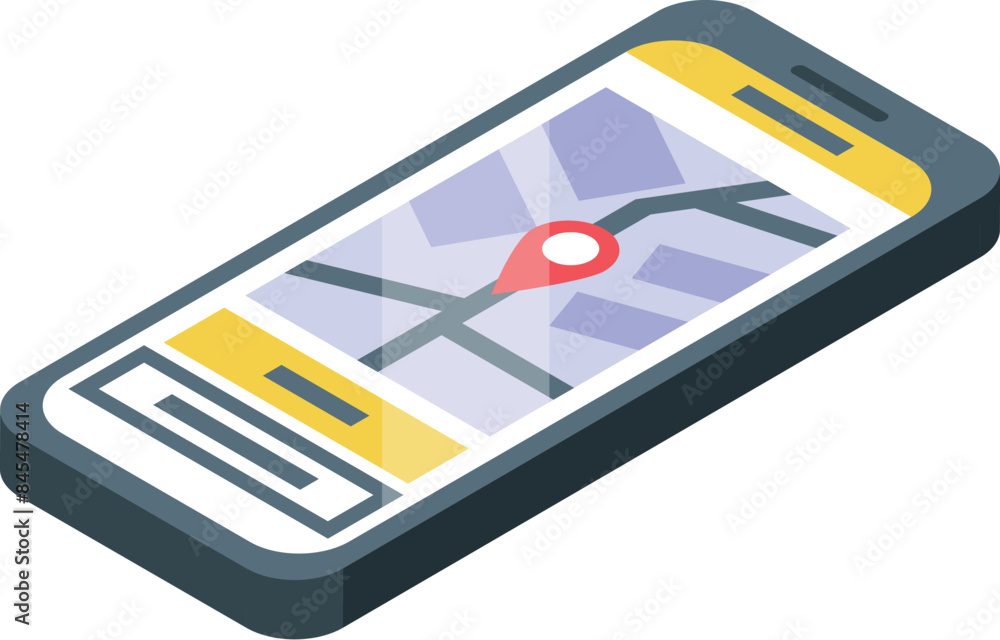 Aufkleber isometric smartphone displaying map application with marked route and active geolocation