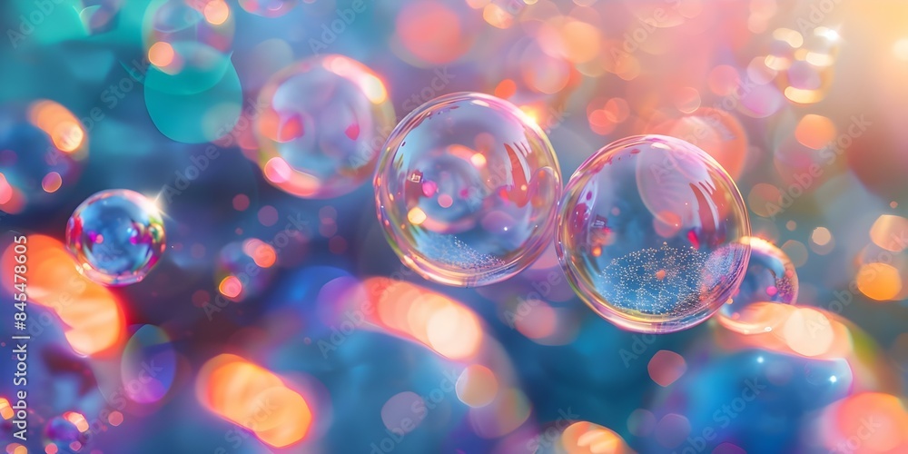Poster ai-powered cleaning simulation realistic colored bubbles. concept cleaning simulation, realistic bub