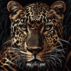 Obraz premium A drawing of a leopard with a blue eye