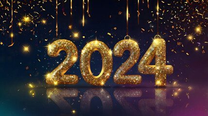 Happy New Year Celebration 2024 Sparkles Banner.