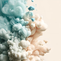 Light Blue and Cream Abstract Ink Clouds - Soft and Serene Fluid Art