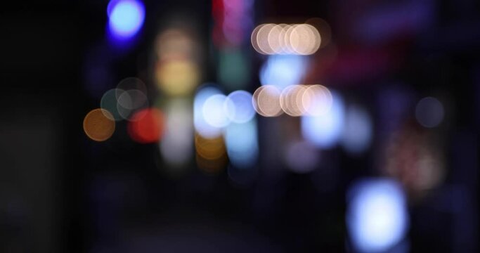 A defocused night cityscape at the downtown in Tokyo handheld