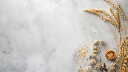 White background with cereal ears and grains