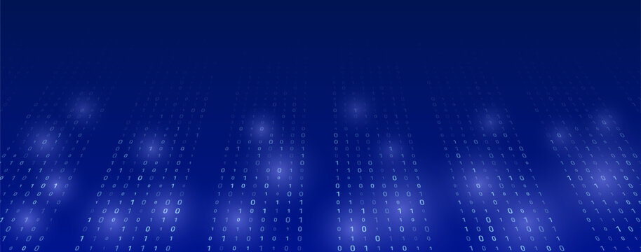 Analytics, sorting, structuring, information transfer. Blue background with data flow. Binary code, artificial intelligence. Program code. Computer background of numbers.