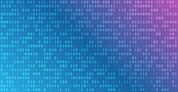 Binary code, artificial intelligence. Program code. Computer background of numbers. Analytics, sorting, structuring, information transfer. Blue background with data flow.