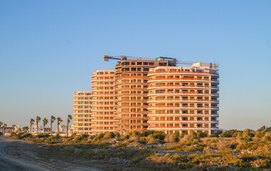 construction of a residential complex. tower crane at construction site