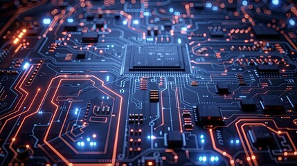 Obraz premium Circuit board blueprint on dark backdrop