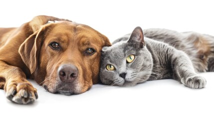 close up of dog and cat on white background