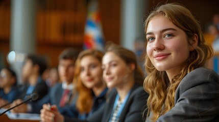 Obraz premium Students Participate in Mock United Nations Conference Debating Global Issues