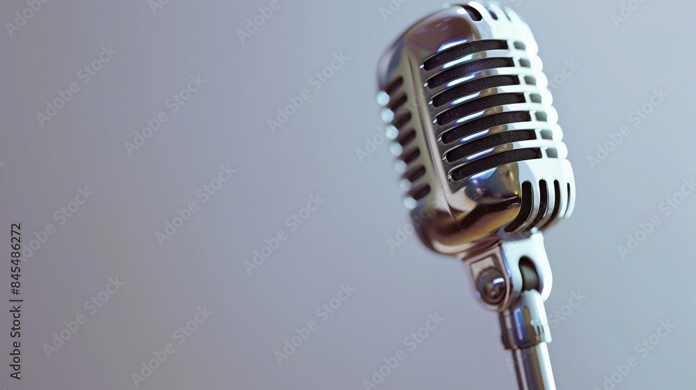 Poster close up of a retro microphone isolated on with white background.