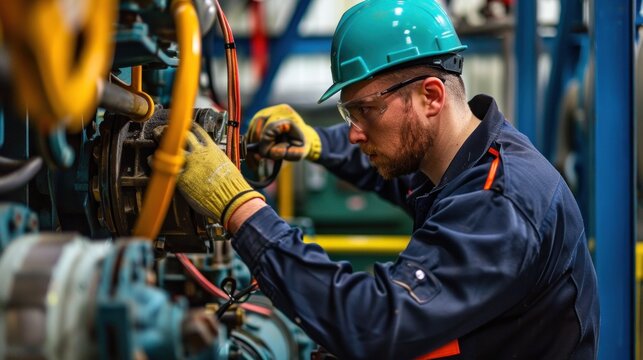 A Technician performing maintenance and inspection on an air compressor.