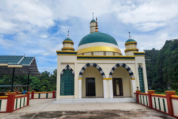 View of the mosque on the mountain slopes in the morning