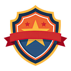 A digital illustration of a shield-shaped badge with a star and red ribbon isolated on a white background. Generative AI