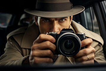 Obraz premium Creative AI generated picture vintage spy movie style secret agent person at work