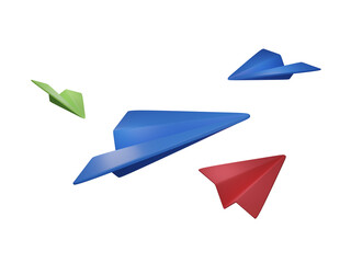 Colorful paper planes in flight against a transparent background.