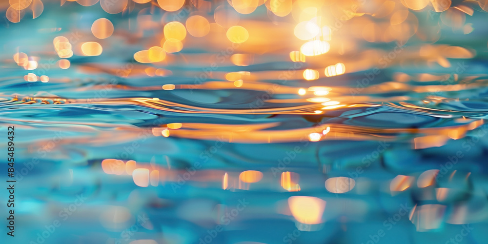 Poster abstract background with blurry lights on pool water. caustics and bokeh. created with generative ai