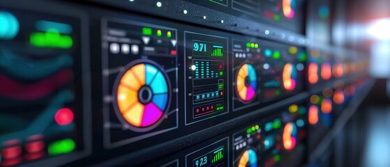 Abstract colorful data visualization on a server rack.