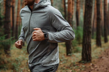 Fototapeta premium Generated by AI excited person jogging outdoors outside active way of life useful hobby