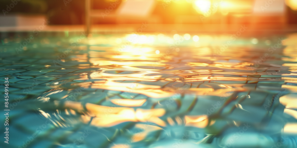 Poster abstract background with blurry lights on pool water. caustics and bokeh. created with generative ai