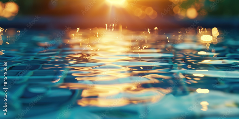 Poster abstract background with blurry lights on pool water. caustics and bokeh. created with generative ai