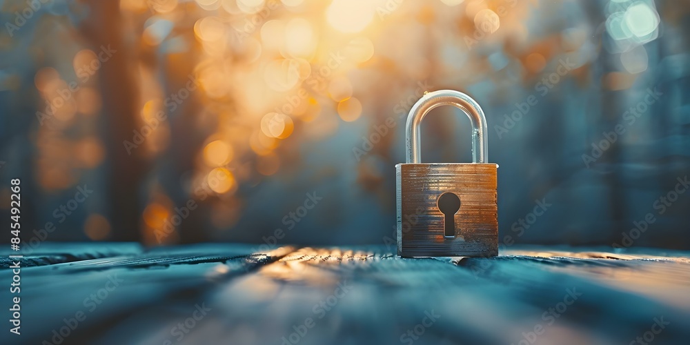 Poster symbolism of a digital padlock in safeguarding login credentials for data security against cyber thr