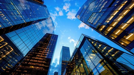 Business and Economy Skyscrapers and reflective glass curtain walls Create an atmosphere of success and organizational growth