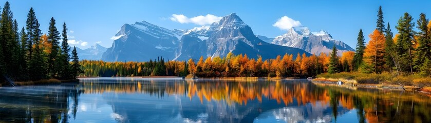 Obraz premium Scenic Train Journey Through the Majestic Canadian Rockies in Autumn
