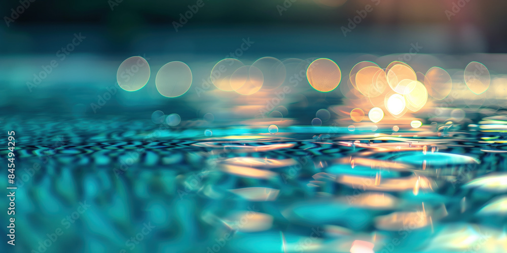 Poster abstract background with blurry lights on pool water. caustics and bokeh. created with generative ai