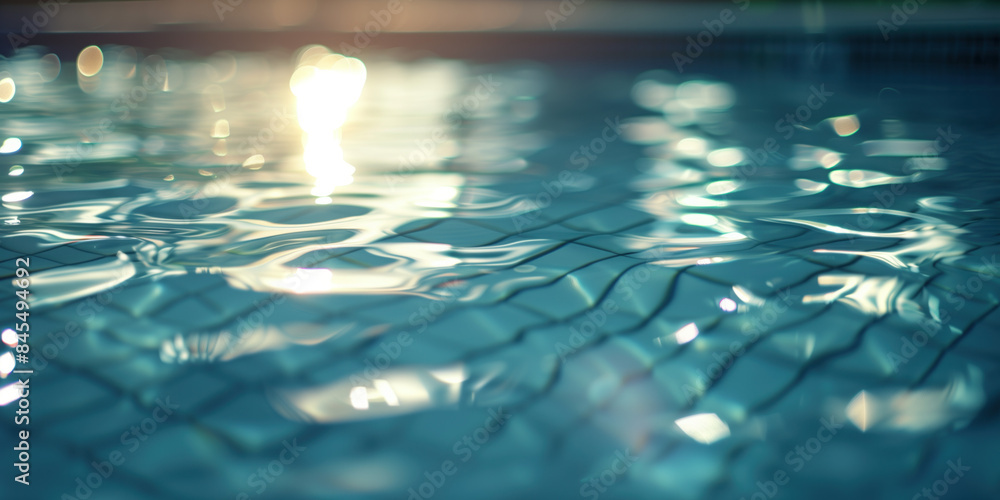 Poster abstract background with blurry lights on pool water. caustics and bokeh. created with generative ai