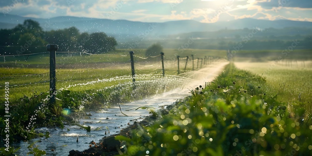 Poster efficient resource management a detailed image of field irrigation system. concept efficient resourc