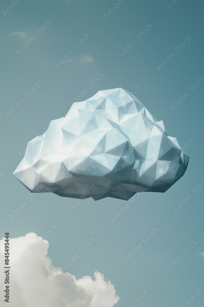 Poster a geometric cloud built from triangular wireframe elements, emphasizing its structured and modular n
