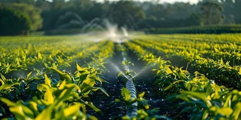Efficient Irrigation System Nourishes Extensive Corn Fields Using Pipes, Pumps, and Sprinklers. Concept Agricultural Technology, Irrigation Methods, Farming Equipment, Crop Management