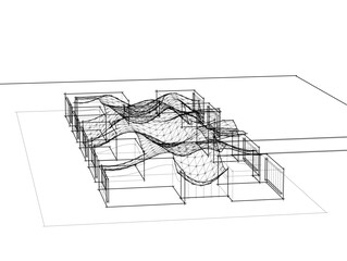 Modern building conceptual 3d drawing