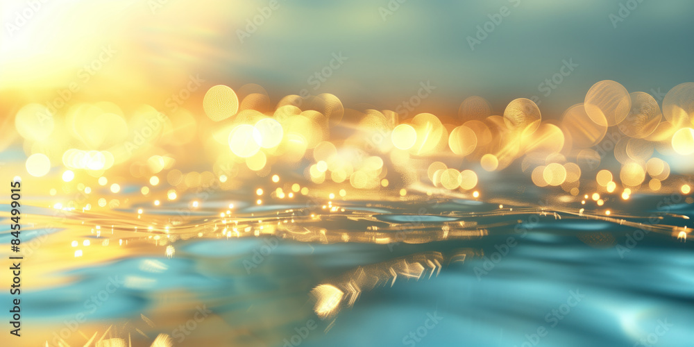 Poster abstract background with blurry lights on sea water. caustics and bokeh. created with generative ai 