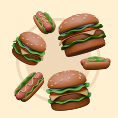 Circle of burgers and hot dogs. Round advertising concept for fast food business