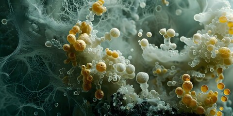 Spreading of Mold Spores to Establish a New Colony and Fungal Growth. Concept Mold Spore Dispersal, Colony Establishment, Fungal Growth Factors, Mold Reproduction