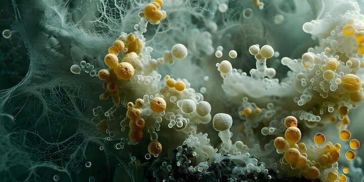 Spreading of Mold Spores to Establish a New Colony and Fungal Growth. Concept Mold Spore Dispersal, Colony Establishment, Fungal Growth Factors, Mold Reproduction