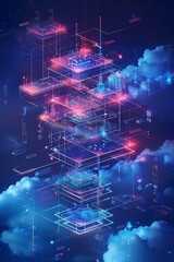 Cloud architecture blueprint, layered diagram with infrastructure, platform, and software as a service (IaaS, PaaS, SaaS)