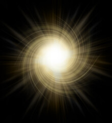 Gentle golden vortex spiralling and radiating outwards from the darkness
